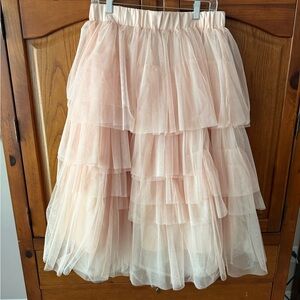 Chicwish Layered Tulle Midi Skirt - Blush